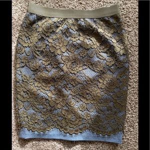 LOFT pencil skirt. Olive green lace